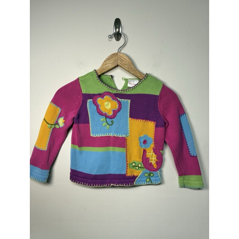 Hanna Andersson Floral Embroidered Sweater Kids Pull Over Combed Cotton